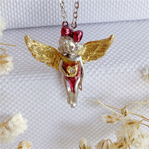 天使系列-天使降临 18k黄金镶嵌钻石吊坠 守护天使项链 欧洲皇家