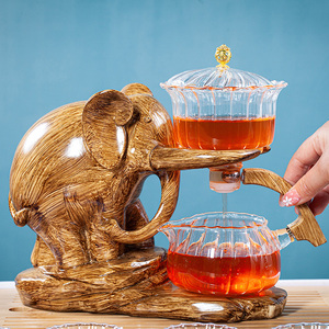 创意大象玻璃全自动懒人茶具套装家用磁吸泡茶壶整套功夫茶杯盖碗