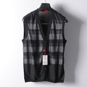 威可黑色马甲男 春秋无袖 棉麻混纺 单排扣条纹 修身针织时尚