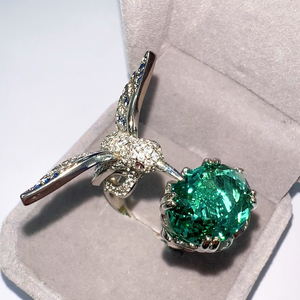 kaivy奢华优雅钻石真圣玛利亚海蓝宝蜂鸟戒指 高定珠宝彩宝开口女