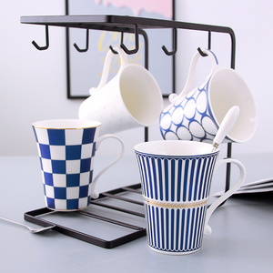 创意个性陶瓷马克杯家用客厅喝水杯套装欧式咖啡杯办公杯子带杯架