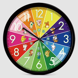 卡通可爱十二生肖时钟表幼儿园班级教室早教学习儿童房静音壁挂钟
