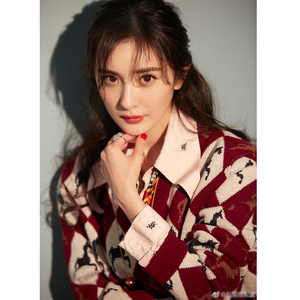 2021早秋新杨幂同款菱形格纹格子毛衣v领套头针织衫印花衬衫