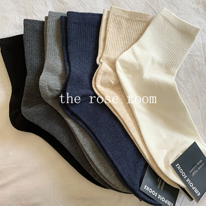 韩国进口基础百搭纯色男士坑条纹中筒袜四季好搭配低调男式棉袜子