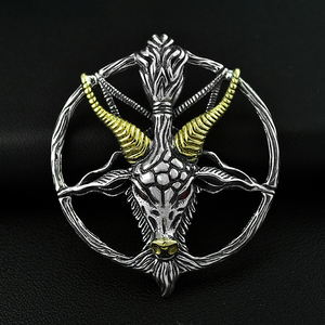 网红925纯银撒旦羊头吊坠做旧复古个性泰银倒五芒星潮ing男女项链