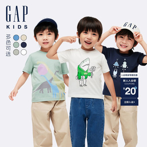 Gap男女幼童2024春夏新款纯棉印花图案圆领短袖T恤儿童上衣