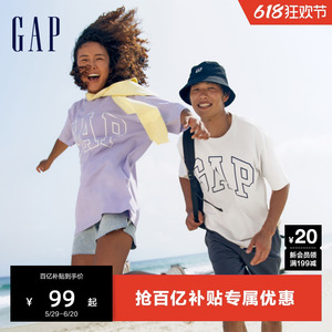 Gap男女装2024夏季新款纯棉字母logo圆领短袖T恤基础款上衣