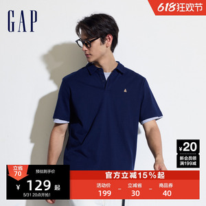 Gap男装2024夏季新款棉质小熊logo短袖polo衫简约纯色上衣466791