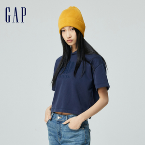 Gap女装2024春夏新款logo简约宽松短袖连帽卫衣套头上衣874526