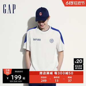 Gap男装2024夏季新款撞色拼接短袖T恤宽松美式运动风上衣496386