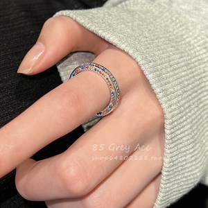 多巴胺配饰彩虹碎钻锆石戒指女2024年新款轻奢气质开口食指戒指环