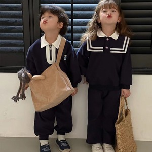 韩国儿童秋冬新款男女童学院风套装长袖海军风二件套兄妹装潮套装