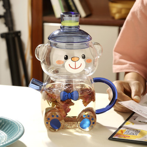 明尚德玻璃凉水壶小小熊新款创新凉水壶耐热玻璃杯400ML