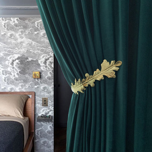 窗帘北欧简约网红孔雀绿卧室客厅凸窗遮光丝绒莫兰迪色轻奢日式