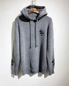 正品潮牌chrome hearts克罗心贴皮十字架男女针织衫套头连帽毛衣