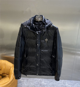 正品潮牌chrome hearts克罗心金属十字架厚款拉链连帽羽绒服外套