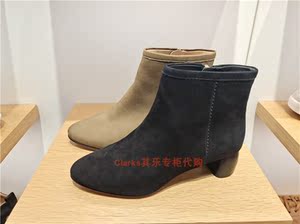 clarks其乐女鞋grace bella羊皮粗跟测拉链短靴26134885 26134888