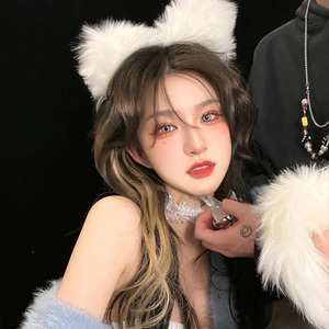 抖音小红书毛绒白色猫耳朵发箍女外带ins网红发卡日韩猫咪头箍潮