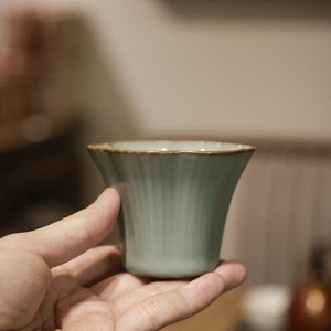 谢小金原矿汝窑朝颜杯汝瓷开片陶瓷功夫茶具个人杯主人杯杯子80ml