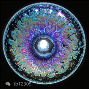 游仁君建盏 七彩曜变孔雀羽 原矿原釉纯手工电烧作品铁胎主人杯