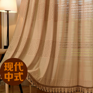 现代中式纱帘定制客厅书房阳台餐厅半遮光厚窗纱古典窗帘成品包邮