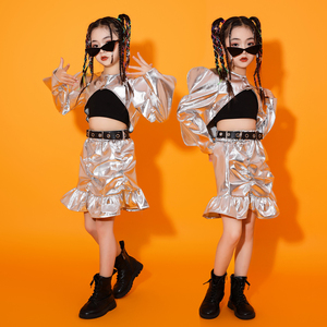 儿童爵士舞演出服装女童模特走秀潮服科技感时装少儿街舞嘻哈套装