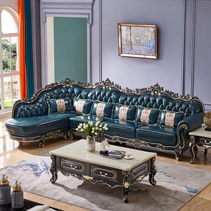 欧式真皮转角沙发组合客厅实木沙发别墅奢华头层牛皮美式套装家具