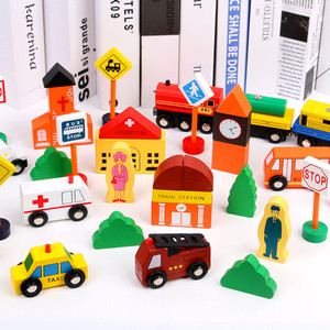 城市交通场景组合拼搭积木儿童益智力木质幼儿园建构区玩具男女孩