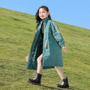 女童春秋装风衣外套中长款2024韩版新款洋气中大儿童冲锋衣外衣女