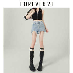 Forever21简约牛仔短裤女款夏季2024新款高腰毛边设计休闲热裤