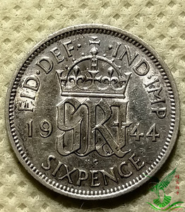 英国 1944年乔治六世6便士银币 外国金属硬币钱币外币收藏品340