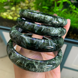 天然绿龙晶手镯俄罗斯斜绿泥石龙纹孔雀绿一物一图送检测证书