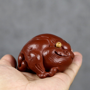 禅踪紫砂宜兴精品金蟾高水波见钱眼开纯手工可养招财茶宠手把件