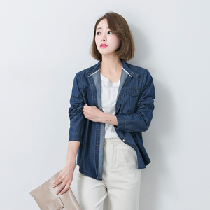 帛然女式牛仔上衣春季新款韩版女装小立领长袖女士牛仔外套