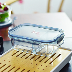 上班族玻璃饭盒微波炉加热专用保鲜分隔型保温便当带盖碗套青苹果