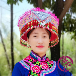 新款民族帽红色圆盘珠珠帽 傈僳族女帽 民族服装配饰演出帽黑色