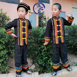 新款小布衣男装 小布依族男童套装 黑色长袖长裤民族服装节日活动