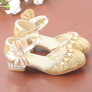 女童公主鞋2021新款女孩高跟鞋中大童仙女金色搭配裙子儿童演出鞋
