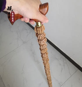 核桃雕刻拐杖麻核桃麒麟纹官帽四座楼文玩核桃手杖拐棍儿礼品收藏