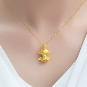 黄金项链女士小天使吊坠999足金转运珠套链24k纯金锁骨链爱心首饰