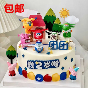 网红超级飞侠啊蛋糕装饰摆件插件玩具乐迪小飞机网红儿童生日
