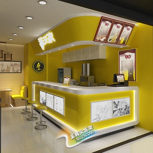 定做大理石台面欧式转角网红奶茶收银台咖啡饮品水发光字异形吧台