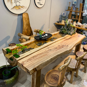 新中式禅意流循环流水茶台客厅景观一体茶桌曲水流觞异形整木茶几