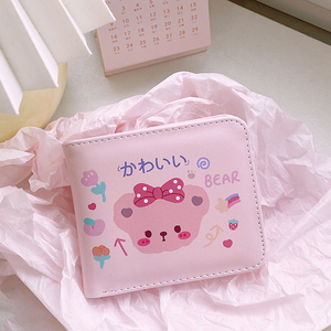 biubiu小咪原创可爱小熊短款钱包女简约学生钱夹韩版少女折叠卡包