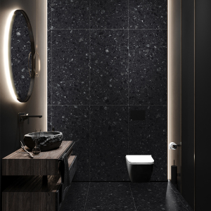 黑色哑光水磨石瓷砖墙砖现代卫生间厨房客厅阳台防滑地砖