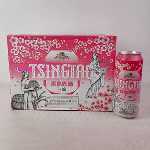 青岛啤酒樱花版白啤罐500mlx12听麦香浓郁青岛发货