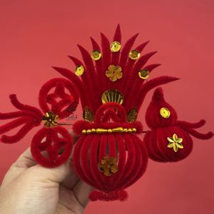 2022新年款春节过年妈妈头花婆婆大人天津聚宝盆绒花传统红头发饰