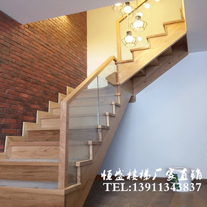 北京实木楼梯玻璃护栏不锈钢扶手别墅复式阁楼梯整体定制厂家直销