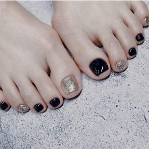 sun手工碎钻胶跳色假脚趾甲美甲片ins简约百搭显白穿戴指甲贴防水