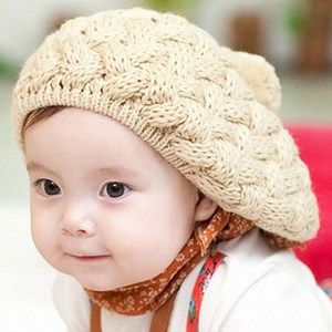 3616韩国进口新款球球超柔软贝雷帽婴儿童帽子男女宝宝毛线春秋帽